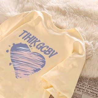 Áo thun họa tiết trái tim dễ thương Áo thun nữ cổ tròn mới đa năng 100% cotton