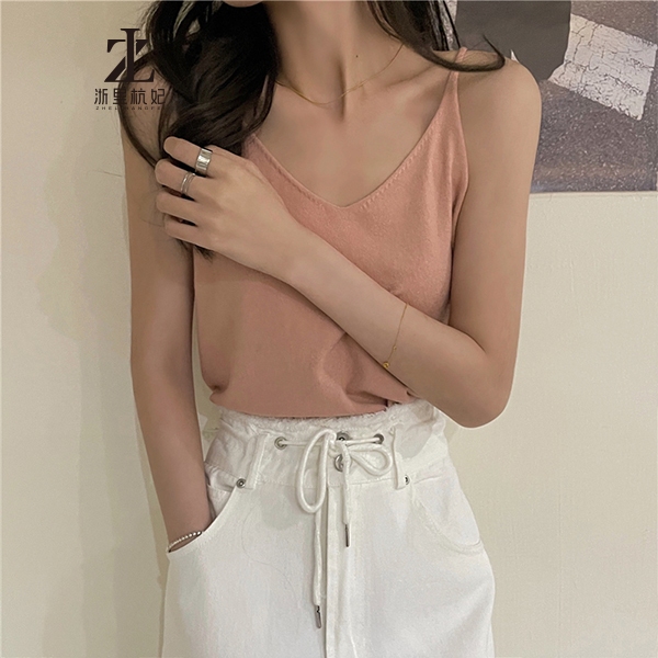 ZHELIHANGFEI Áo Dệt Kim Hai Dây Màu Trơn Dáng Ôm Thời Trang Hàn Quốc Cho Nữ | BigBuy360 - bigbuy360.vn