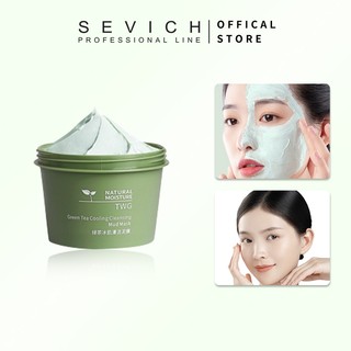 Mặt nạ đất sét SEVICH chiết xuất trà xanh/ cà tím/ bùn núi lửa làm sạch sâu se khít lỗ chân lông kèm cọ 120g