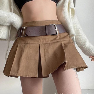 Váy xếp li màu nâu nữ, Váy chữ A lưng cao phiên bản Hàn Quốc thời trang SK5765