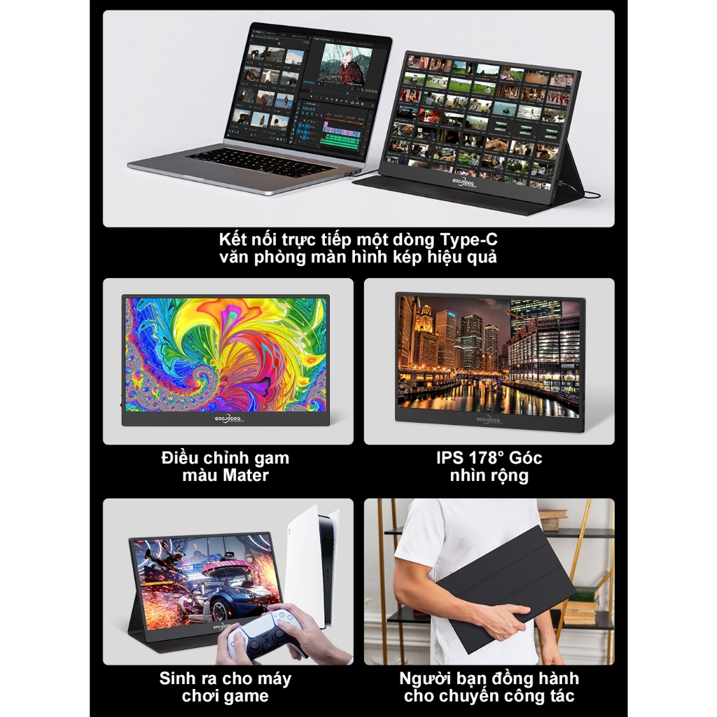 [Bảo hành một năm] GOOJODOQ 14 inch / 15,6 inch Màn hình di động cho loa đế mở rộng máy tính xách tay Ps4 Điện thoại PC Android Switch Macbook HDMI | BigBuy360 - bigbuy360.vn