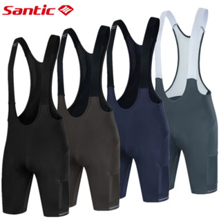 Santic Nam Đi Xe Đạp Yếm Quần Short 4D Đệm 6 Giờ Đi Xe Chống Sốc Đôi Túi Thoáng Khí Xe Đạp Quần Ngắn