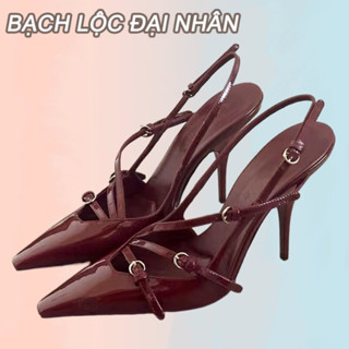 BẠCH LỘC ĐẠI NHÂN✨Giày Cao Gót Nữ Mới Pháp Gợi Cảm Có Rãnh Khóa Bằng Da Bằng Sáng Chế Mũi Nhọn Giày Cao Gót