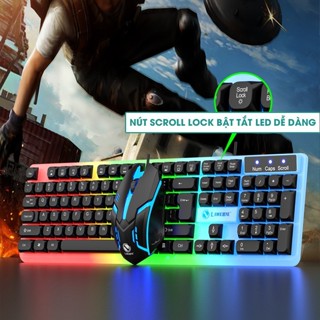 Bàn Phím Giả Cơ Kèm Chuột Gaming Có Dây Tích Hợp Đèn Led Bật Tắt | Phiên Bản Keycap Mới | Jack Bộ bàn phím phát sáng