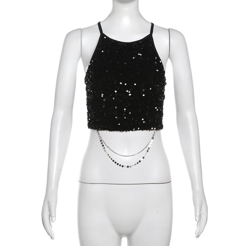Klalien Mùa Hè Mới Nữ Hot Girl Blingbling Dây Đeo Xe Tăng Nhỏ Top Dây Xích Cao Cấp Ngắn Top | BigBuy360 - bigbuy360.vn