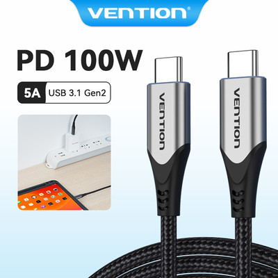 Cáp sạc nhanh Vention đầu cắm USB 3.1 Gen 2 Type C 4K 60Hz PD 100W chính hãng