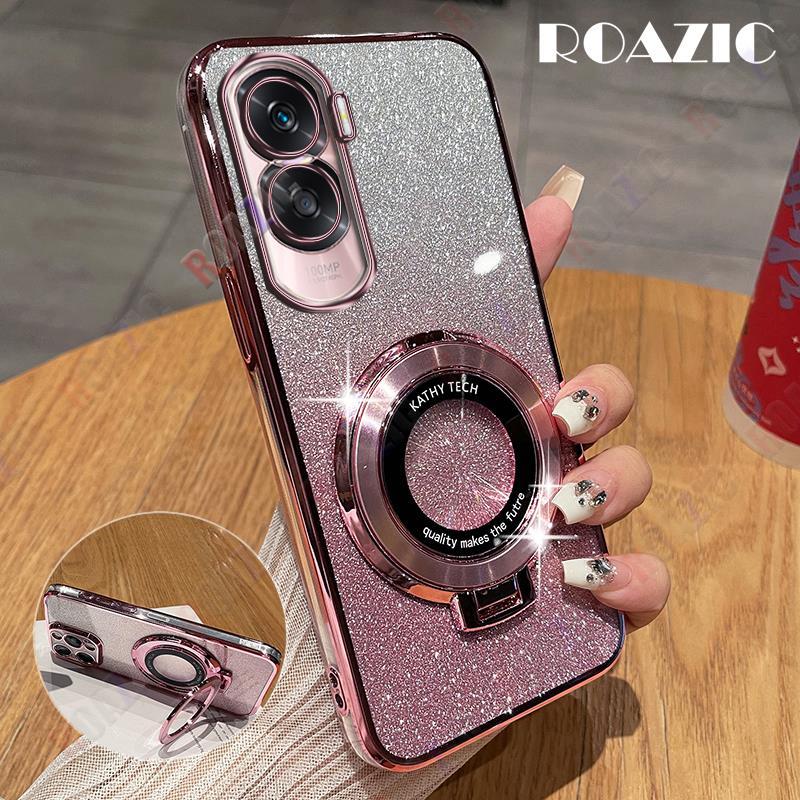 Ốp Điện Thoại Lấp Lánh Mạ Sang Trọng Cho Honor 50 70 90 5G 90 Lite 5G Giá Đỡ Từ Tính Camera Bảo Vệ Vỏ Mềm Chống Sốc SYD02-2