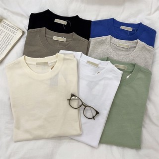 Áo thun màu trơn Áo thun nữ cổ tròn mới đa năng 100% cotton