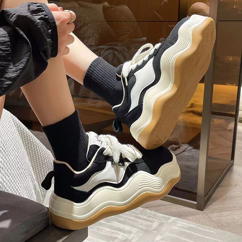 Giày Sóng Đế Dày Giày Bánh Mì Bố Giày Vải Đế Dày Chống Trơn Trượt 2024 Phong Cách