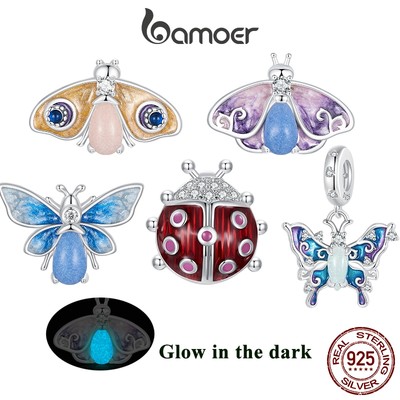 BAMOER Mặt Dây Chuyền Bạc 925 Hình Bươm Bướm / Bọ Cánh Cứng Dạ Quang Độc Đáo