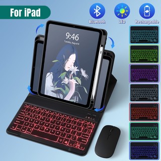 Nixxos Cho iPad Ốp Lưng Xoay Được Với Đèn Nền Bàn Phím Bluetooth LED 7 Màu Ánh Sáng 720° Bao da xoay có khe cắm bút cho 10.9 iPad 10th Air4 / 5 Pro 11 inch 10.2 iPad 9 / 8 / 7th