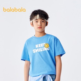 Áo thun trẻ em Balabala tay ngắn hàng đầu 2024 mùa hè mới bé trai bé gái Cotton nguyên chất in hình thường ngày
