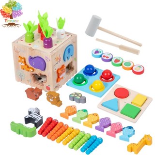 Đồ chơi Montessori cho trẻ 1 tuổi, Đồ chơi hoạt động bằng gỗ 8 trong 1 bao gồm trò chơi thu hoạch cà rốt, Đồ chơi phân loại & xếp chồng, Trò chơi câu cá từ tính, Đồ chơi học tập cho trẻ mới biết đi