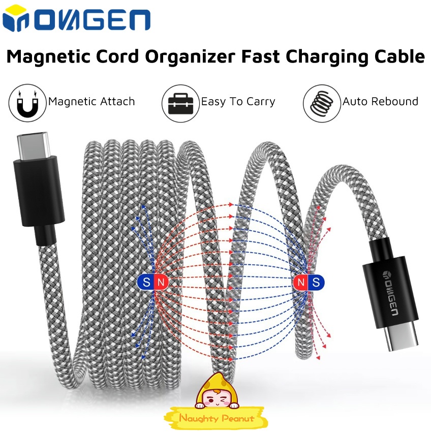 Cáp sạc siêu nhanh INOVAGEN Lên đến 240W, Cáp sạc từ tính không bị rối, Dây sạc nhanh, Dễ cuộn dây