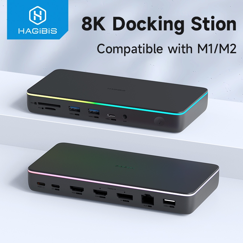 Hagibis DisplayLink Docking Station cho MacBook M1 / M2 / Windows Màn hình ba màn hình DisplayPort M