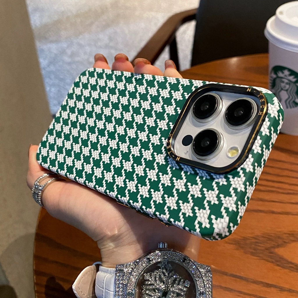【Houndstooth/Matte Pc hard case/Green】Ốp lưng compatible for iPhone 15 14 13 pro max case