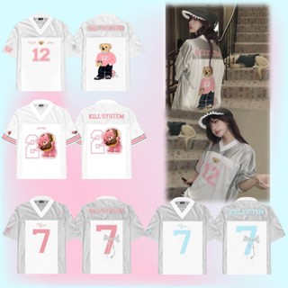  Áo thun nữ No. 07 Áo thun cổ chữ V dáng rộng Áo thun OverSize Thương hiệu địa phương Áo thun bóng rổ áo bóng đá 