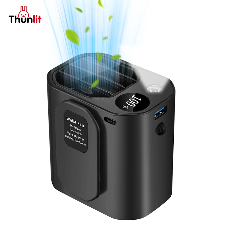 Quạt thắt lưng di động Thunlit 10000mAh Quạt USB rảnh tay cầm tay Mini có thể đeo được Kẹp trên quạt Gió mạnh Sạc dự phòng