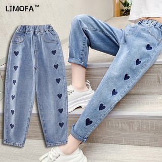 LJMOFA Quần Jean Trẻ Em Cho Bé Gái Baggy Denim Quần Ống Rộng Giữa Tầng Thoải Mái Chân Thẳng Quần Cho Bé Gái 3-12Y