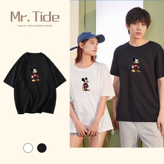 Áo thun ngắn tay họa tiết chuột Mickey nam nữ mùa hè dáng rộng cổ tròn cỡ lớn nửa tay hàng đầu