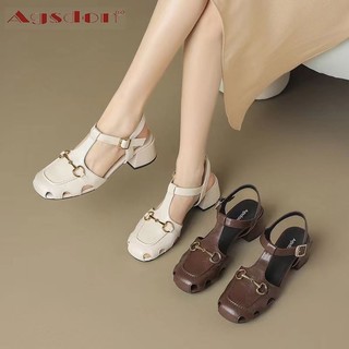 Agsdon Giày Sandal La Mã  Nữ 2024 Phong Cách Mới Mùa Hè Mặc Ngoài Pháp Baotou Giày Đi Biển Gót Dày