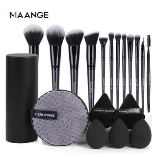 MAANGE Bộ cọ trang điểm chất lượng cao kèm 5 Mút tán kem nền+ Ống đựng cọ trang điểm
