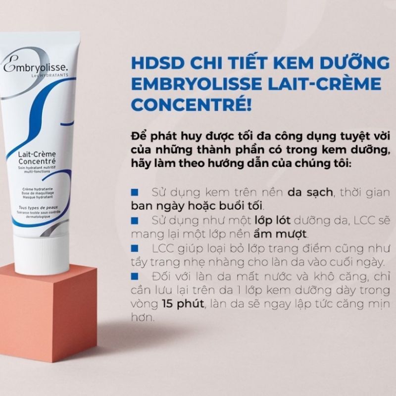 Sữa Dưỡng Ẩm Siêu Phục Hồi Embryolisse Lait Crème Concentré 75ml Lỗ chân lông vô hình, nhẹ nhàng khoan khoái không dính phấn.