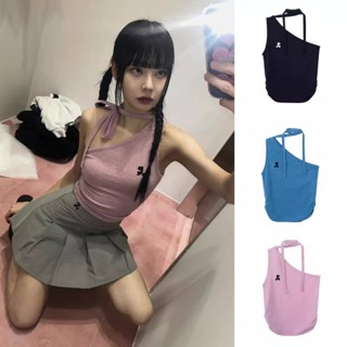 Rest And Recreation Nghỉ ngơi và giải trí Thương hiệu thiết kế Hàn Quốc Dây buộc cổ chéo Áo dệt kim ngắn cho nữ Áo không tay