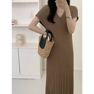 Trơn Mùa Hè Thời Trang Nữ Đầm Maxi Tay Ngắn Cổ Chữ V Áo Sơ Mi Đầm Nhân Quả Cô Gái Rời Dài Đan Chữ A Áo Sơ Mi Đầm #5078