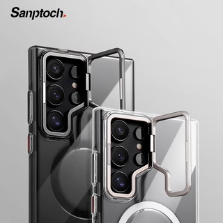 Sanptoch cho từ tính trong suốt đứng ốp lưng điện thoại dành cho samsung galaxy s24 ultra plus chống sốc cứng giá đỡ cho samsung s24 + vỏ bảo vệ trong suốt pha lê