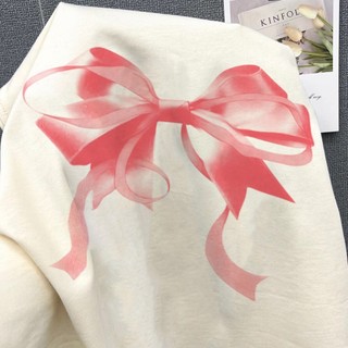 Áo thun mơ hoa nơ lớn ngọt ngào Áo thun nữ cổ tròn mới đa năng hàng đầu 100% cotton