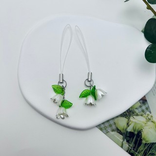 Điện thoại di động dây chuyền điện thoại di động chuông gió hoa lily của thung lũng giả ngọc trai tay đính hạt mặt dây chuyền điện thoại di động mặt dây chuyền