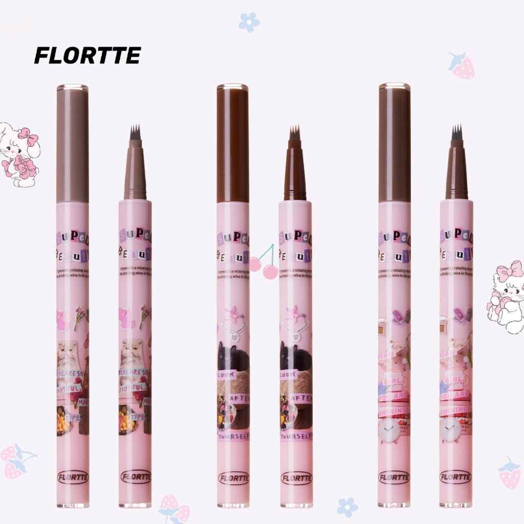 Bút Kẻ Mày Dạng Lỏng FLORTTE I Am Super Beauty Series (3 Màu) 0.5ML FLORTTE Official Store