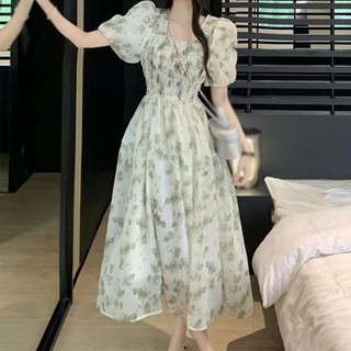 Đầm Người Phụ Nữ Cổ Vuông Thơm Hoa Xác Định Eo Phong Cách Pháp Mục Vụ Phong Cách Mùa Hè Mới Đầm