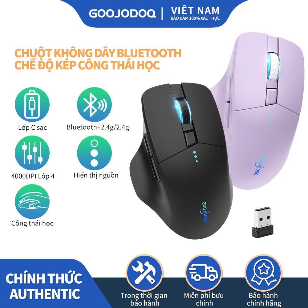 Chuột không dây bluetooth goojodoq có thể sạc lại cho laptop / máy tính bảng android màu tím/đen