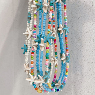 Thời Trang Bãi Biển Hồng Xanh Sao Biển Vòng Cổ Nhiều Màu Sắc Boho Choker Handmade Hạt Dây Chuyền Dành Cho Nữ Bohemian Trang Sức Ngày Lễ Quà Tặng