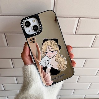 Casetify Gương Vỏ Mikko Girl Ôm Mèo Cho iPhone 11 12 13 14 15 16 17 Pro Max X XR XSMAX 7 8 SE2020 Vỏ Điện Thoại Chống Sốc Bảo Vệ Toàn Diện