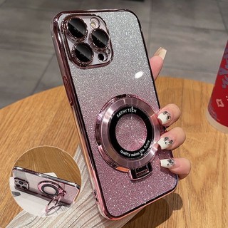 ốp lưng For iPhone 12 Pro max 13 11 12 12 Pro 11 Pro 11 Pro Max 13 Pro cạnh mạ Flash Powder CD Magnetic Hút không dây sạc điện thoại trường hợp chủ