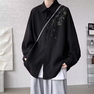 Áo sơ mi dài tay của nam giới Vintage đơn giản áo sơ mi nam lỏng lẻo thời trang áo sơ mi trắng unisex sơmi nam