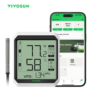 VIVOSUN Nhiệt kế đo độ ẩm Bluetooth không dây AeroLab THB1S Trong nhà, VPD, Đồng hồ đo độ ẩm nhiệt độ kỹ thuật số, Điều khiển và cảnh báo ứng dụng thông minh LCD, Lưu trữ dữ liệu, Kênh kép có cảm biến Pro