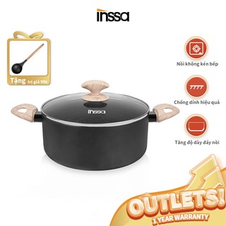 INSSA 24CM Nồi nấu canh chống dính có nắp đậy Tay cầm chống trầy xước không chứa PFOA GUOJ017