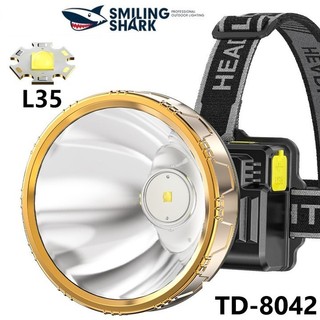 đèn pha Smiling Shark TD8042 Đầu Đèn LED Hiển Thị Kỹ Thuật Số L35 USB Sạc Siêu Sáng Ánh Sáng Ngoài Trời Chống Thấm Nước Câu Cá Làm Việc Chiếu Sáng