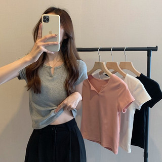 [Zestiva] M-2XL áo thun ôm body nữ Croptop Cổ Tròn Tay Ngắn gợi cảm Hàn Quốc áo thun baby tee HZFWC8223