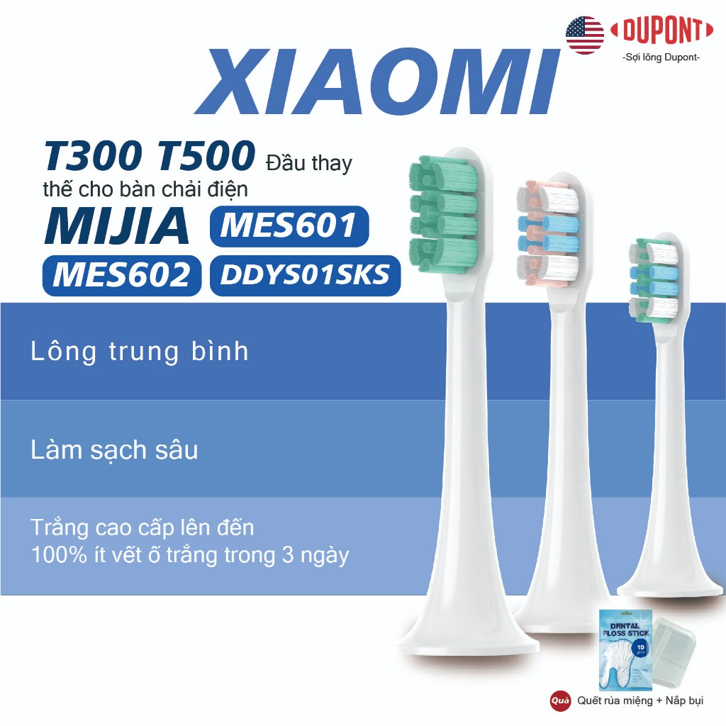 Đầu Bàn Chải Thay Thế Cho Bàn Chải Đánh Răng Xiaomi Mijia T300 T500 MES601 MES602