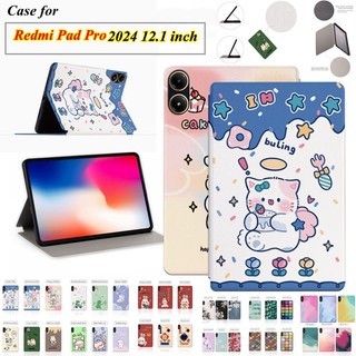 For Xiaomi Redmi Pad Pro 2024 12.1 inch Tablet Leather Case Fabric material Bracket For RedMi Pad Pro 12.1" Cute Pattern Case Sweat Proof Non-Slip Leather Stand Flip