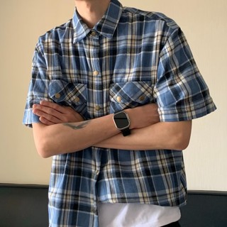 Áo sơ mi ngắn tay kẻ sọc tinh tế dành cho nam mùa hè Phong cách Mỹ mới Retro High StreetM-2XL