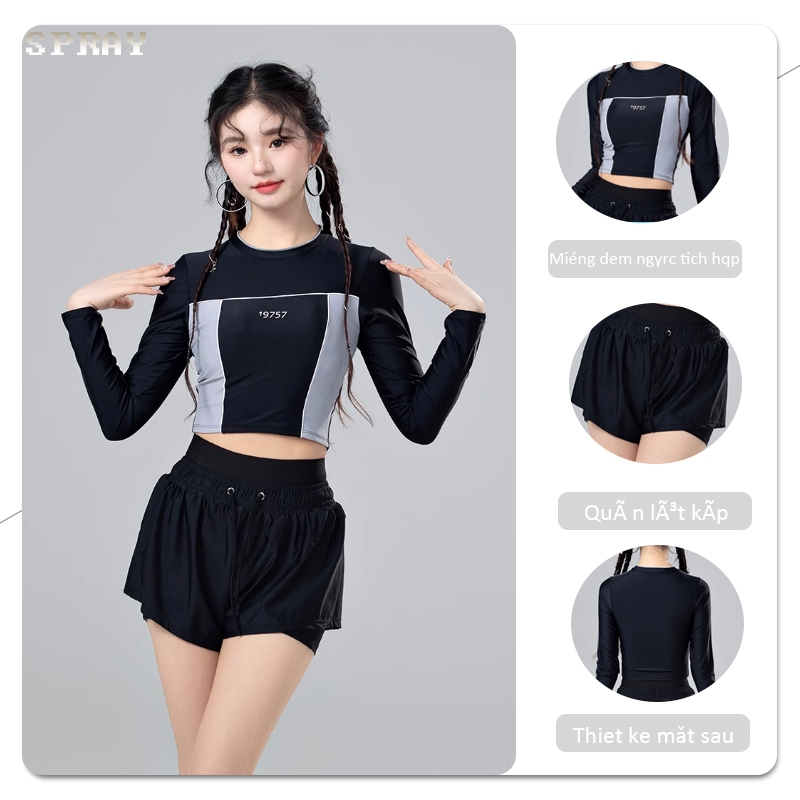 【SPRAY】bộ bơi nữ bikini 2 mảnh kín đáo set đồ bơi nữ bộ bơi liền thân nữ Đồ bơi nữ Bộ đồ bơi dài tay