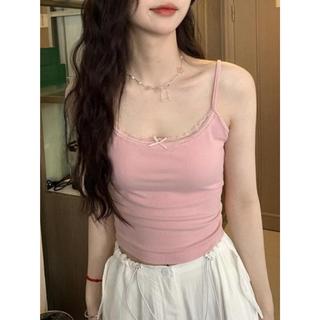 Áo 2 dây có mút ngực nữ dây buộc nơ ren ba màu 40-57kg