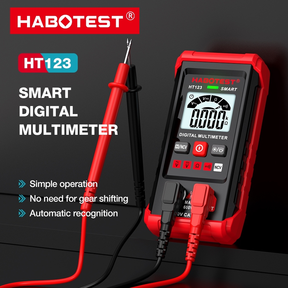 Đồng hồ vạn năng thông minh HABOTEST HT123 Đồng hồ vạn năng kỹ thuật số 600V AC / DC 4000 Đếm NCV Giữ dữ liệu chống cháy có độ chính xác cao