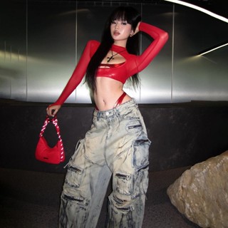 Klalien Mùa Hè Thoáng Mát Cay Cô Gái Rỗng Áo Thun Dài Tay Nữ Cá Tính Giảm Béo Cao Cấp Lộn Rốn Ngắn Top